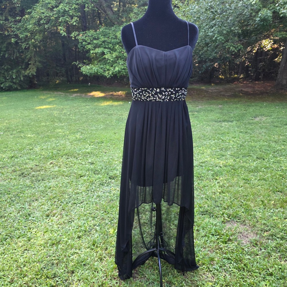 FIESTA Women's XL Black Formal High Low Dress Vintage Y2K Chiffon Homecoming